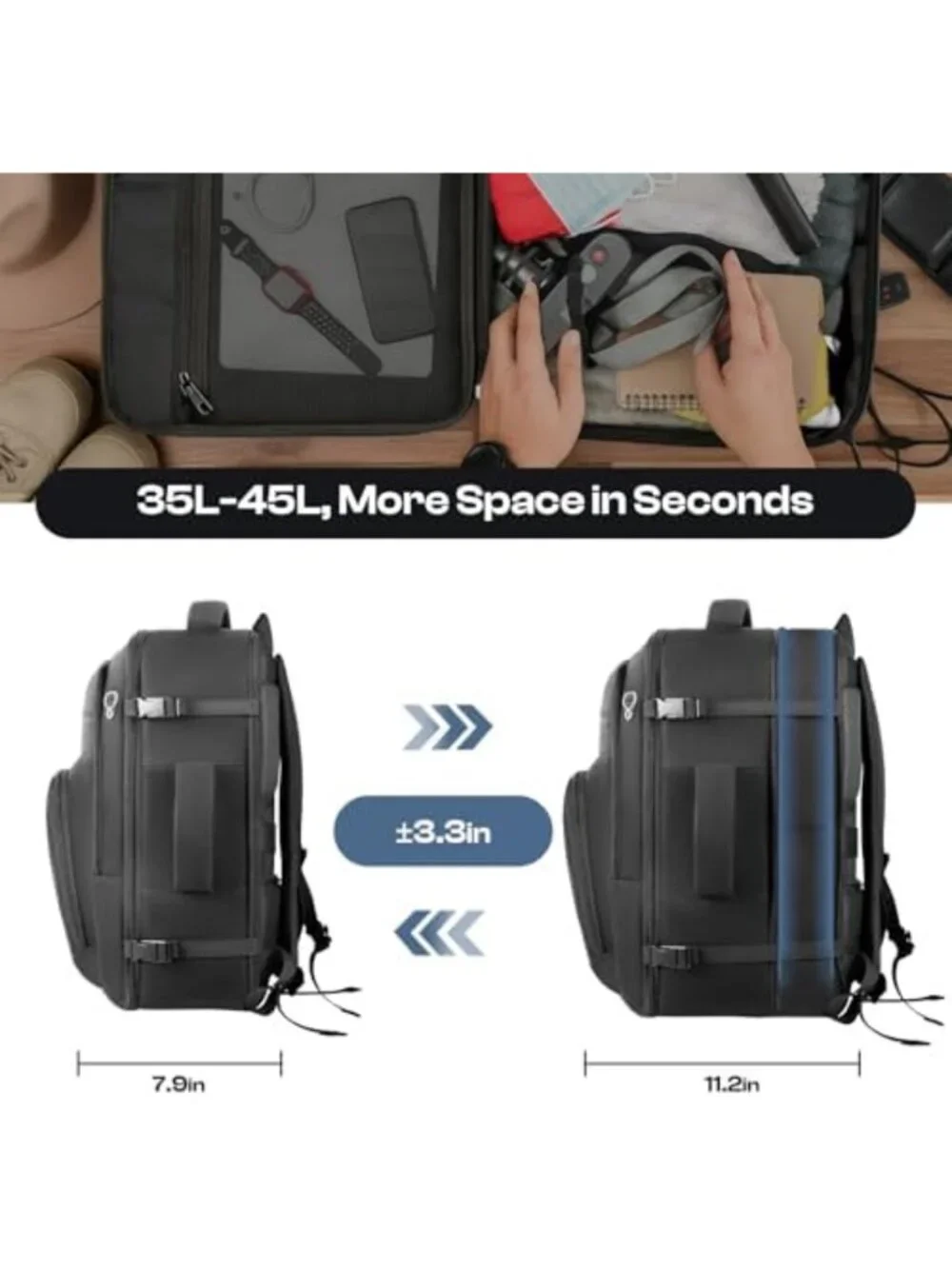 Spacious Expandable Travel Backpack 40L-50L for 17.3